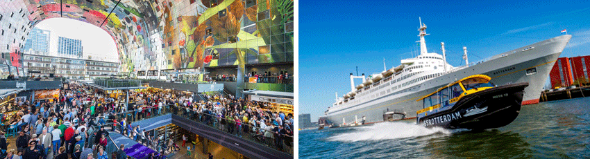 Market Hall, water taxi and SS Rotterdam